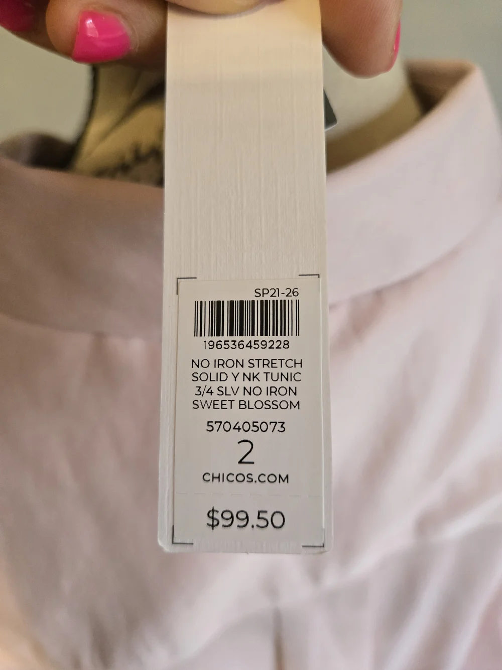 Chico's Light Pink V-Neck Collared 3/4 Sleeve Blouse - Picture 7 of 7